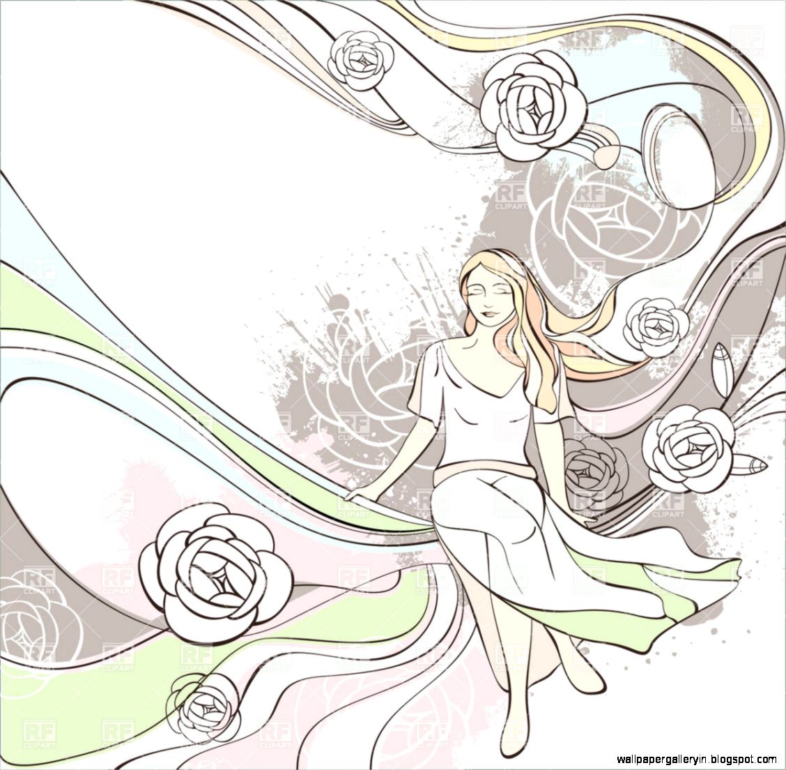 Creative romantic card with pretty girl and abstract background Creative romantic card with pretty girl and abstract background