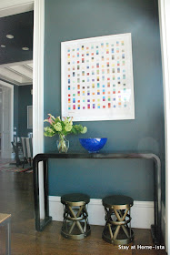 Joss and Main art print over black console with blue glass bowl, http://www.jossandmain.com/invite/StayatHomeista