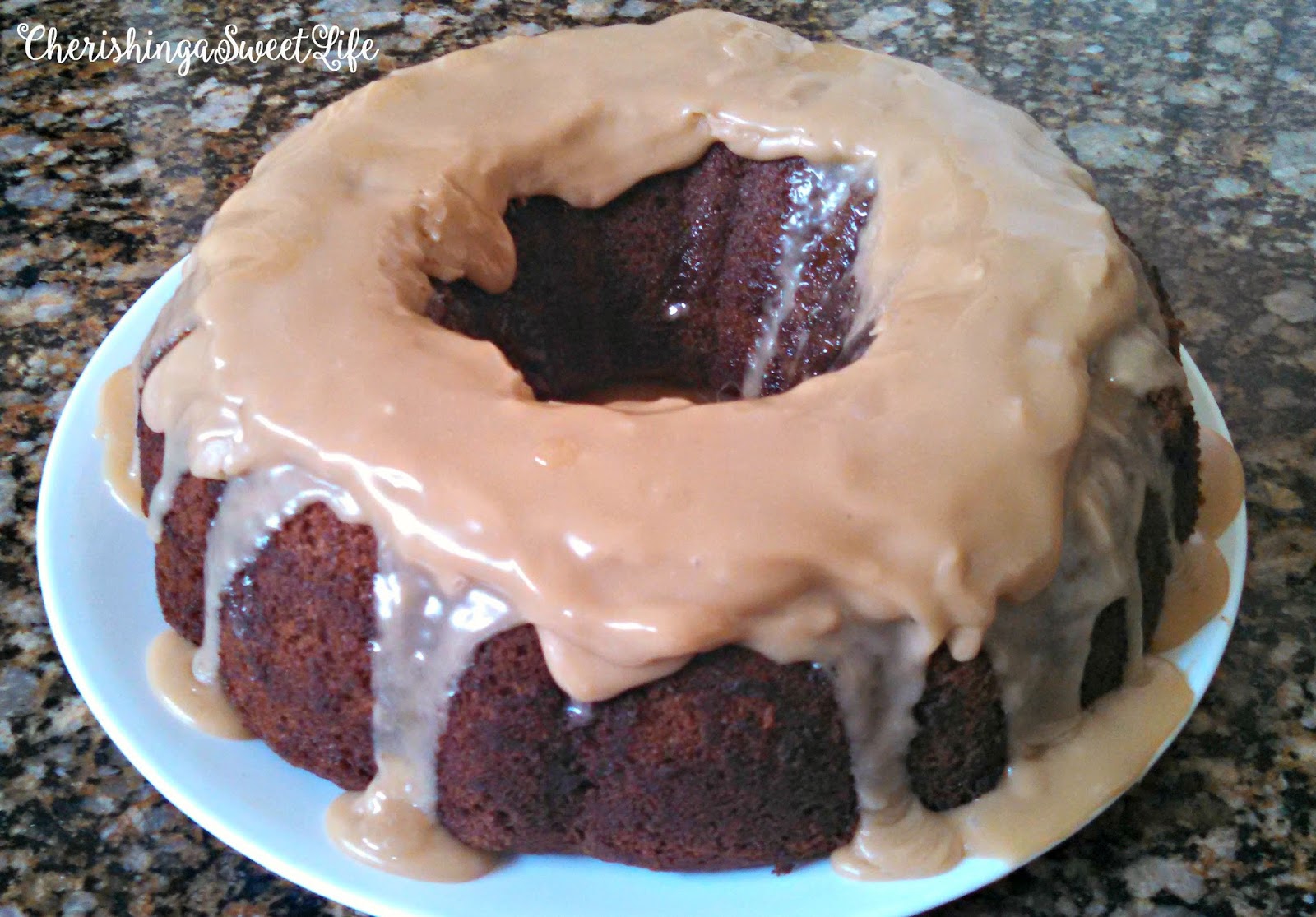 Cherishing A Sweet Life ApplesauceSpice bundt cake with Caramel Icing