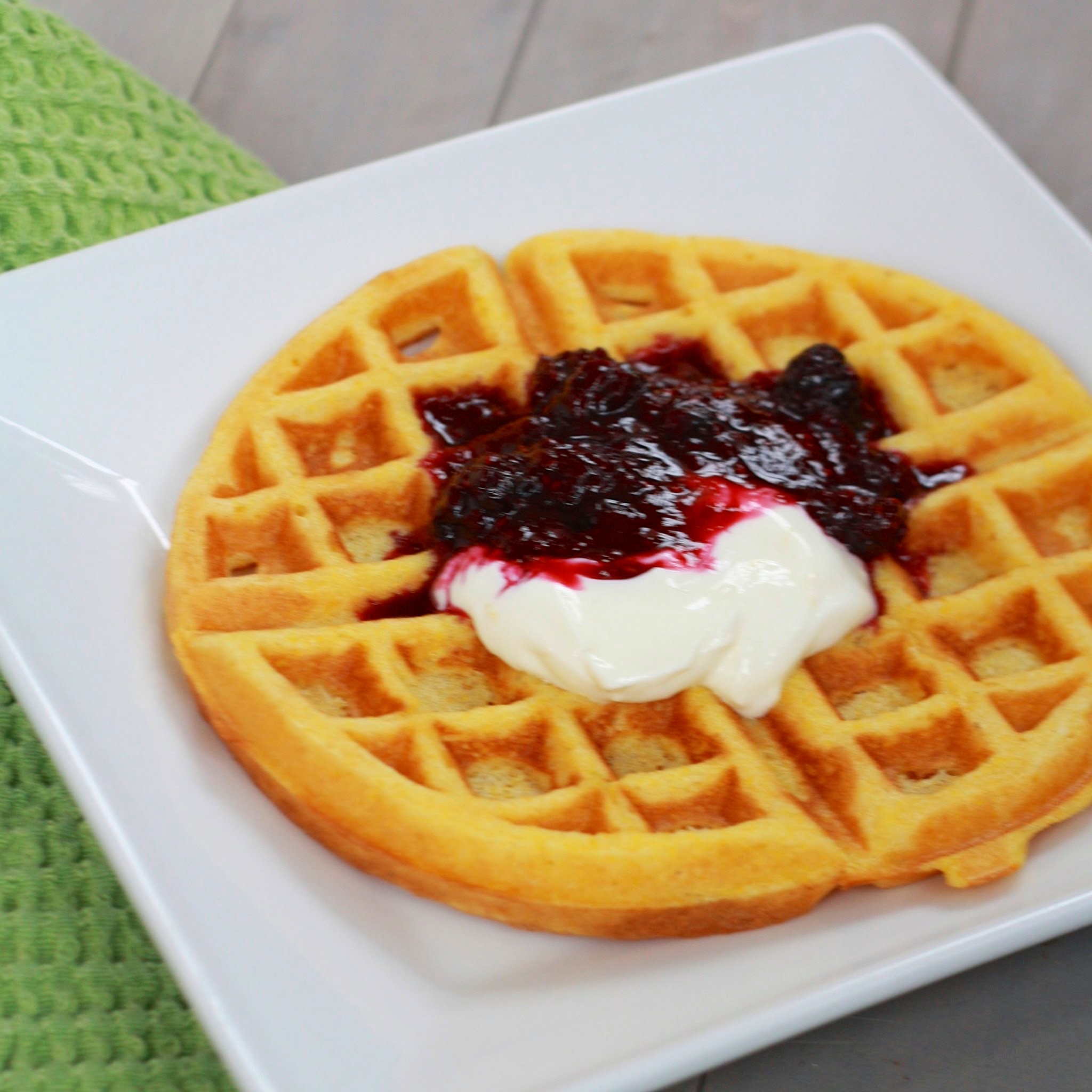 lemon cornmeal waffles with berry compote
