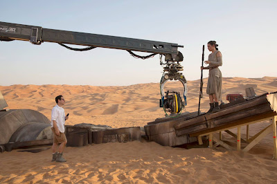 J.J. Abrams and Daisy Ridley on the set of Star Wars The Force Awakens