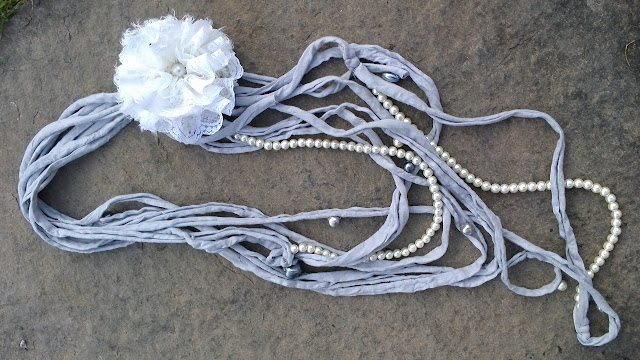 shabby grey fabric necklace and flower