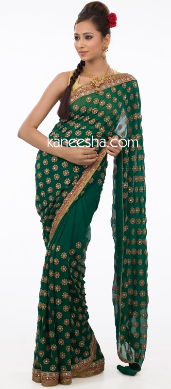 bollywood green sari1 - bollywood saris pics - indian sari