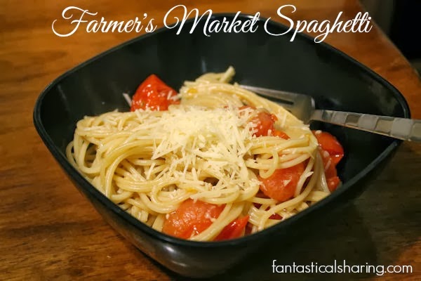 Farmer's Market Spaghetti - Roasted cherry tomatoes and pasta with a touch of balsamic vinaigrette #recipe
