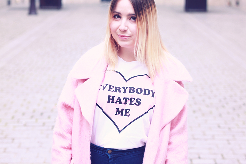 nikkilipstick tshirt asos pink coat