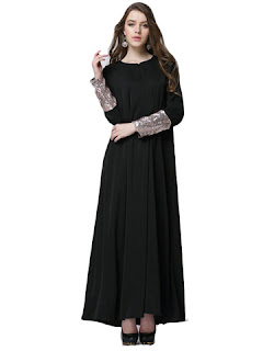 Maxi dress polos aksen payet busana muslim modern masa kini 