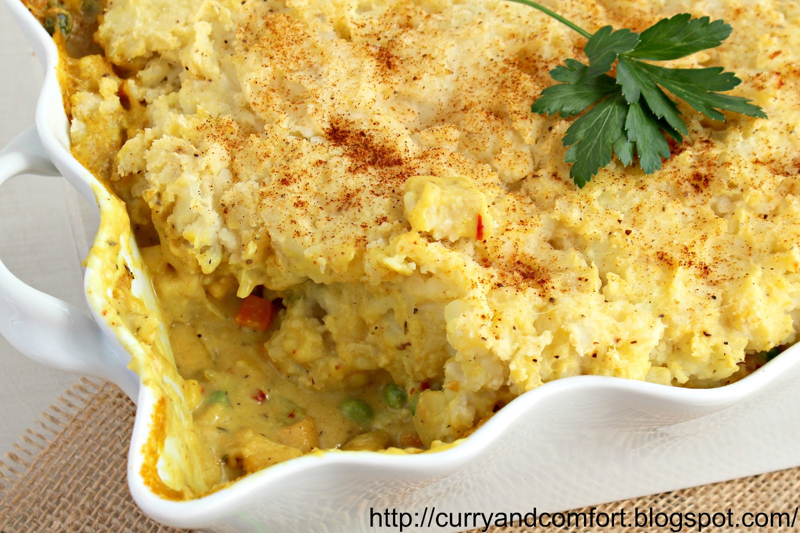 Kitchen Simmer Curried Chicken Cottage Pie with Cauliflower Topping