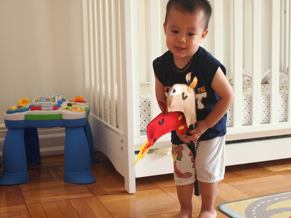 Make a hockey stick hobby horse and dragon Pink Stripey Socks