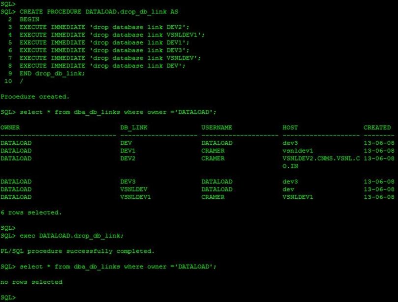 Virtual Database Support Create/Drop database link from another schema