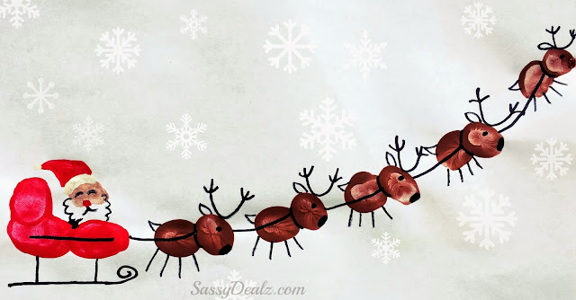 santas sleigh reindeer fingerprint craft