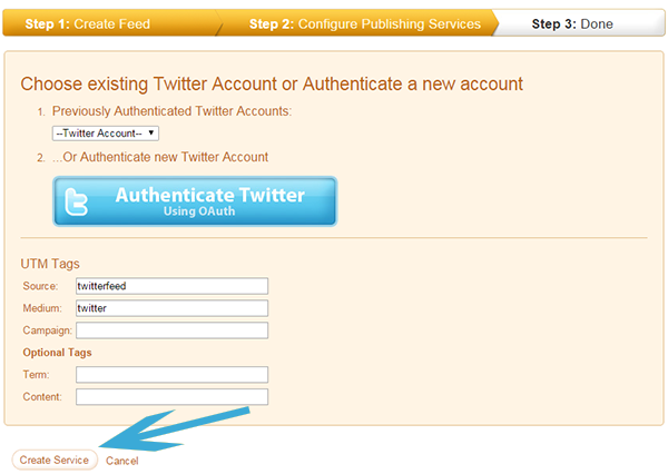 Adding social media accounts in twitterfeed