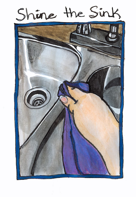 Shining the Sink Watercolour and Ink by Ana Tirolese ©2012
