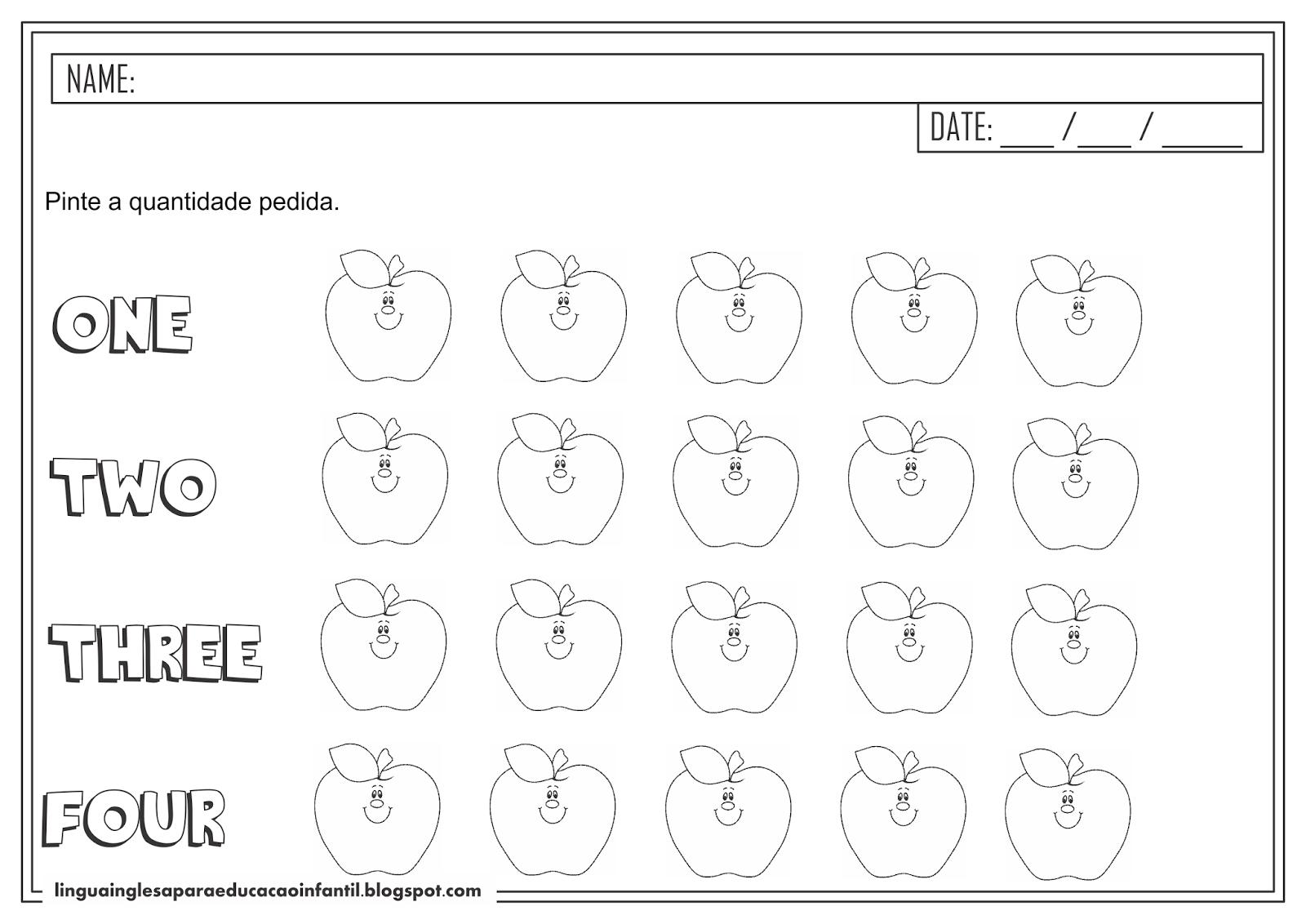 Língua Inglesa para Educação Infantil Atividade com números em inglês