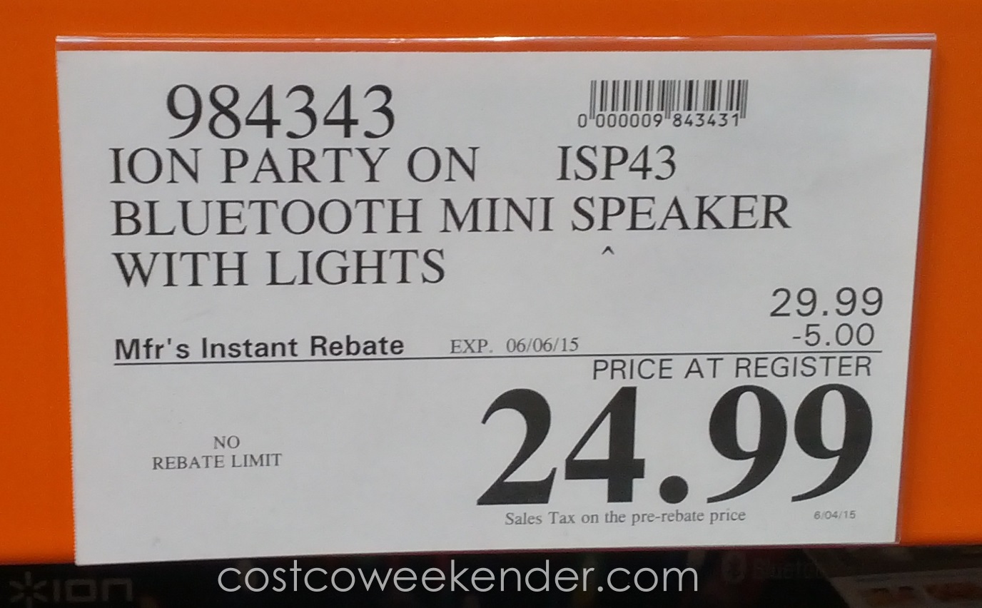 Ion Party On Compact Wireless Bluetooth Speaker with Party Lights