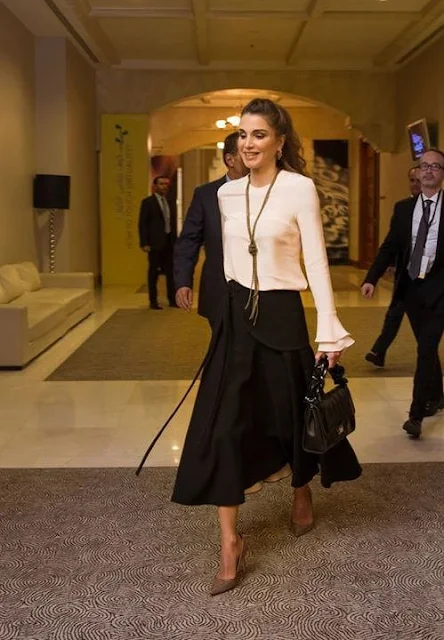 Queen Rania of Jordan attended the 2nd Teacher Skills Forum held at the King Hussein bin Talal Convention Center at the Dead Sea in southern Jordan