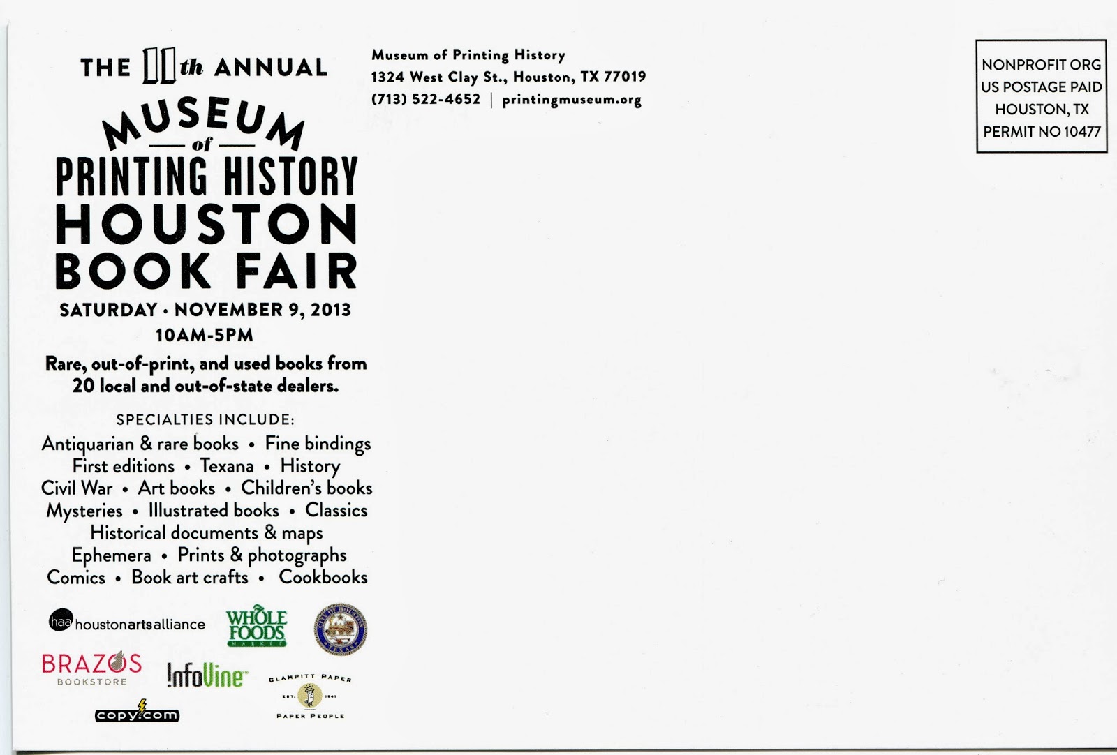 Bibliophemera Houston Book Fair at the Museum of Printing History