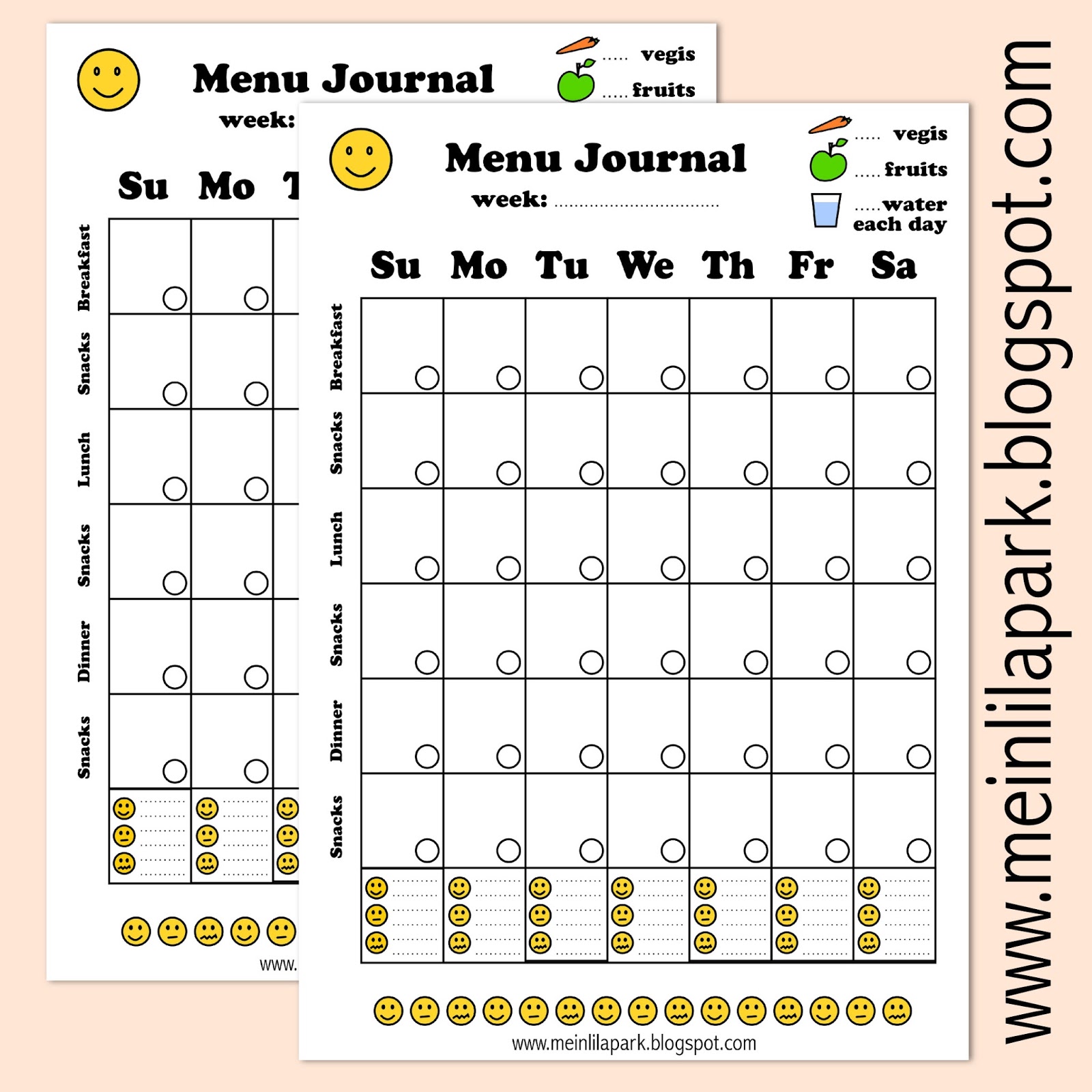 free printable menu journal ausdruckbares di 228 t tagebuch journal menu