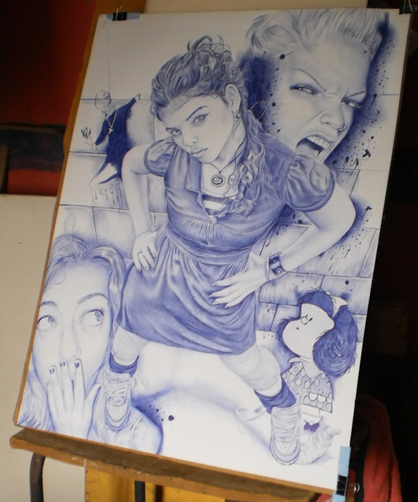 Stencil Anyelo González dibujo bolígrafo