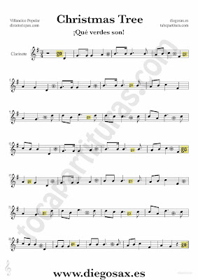 Tubescore Christmas Tree sheet music for Clarinet Christmas Carol music score