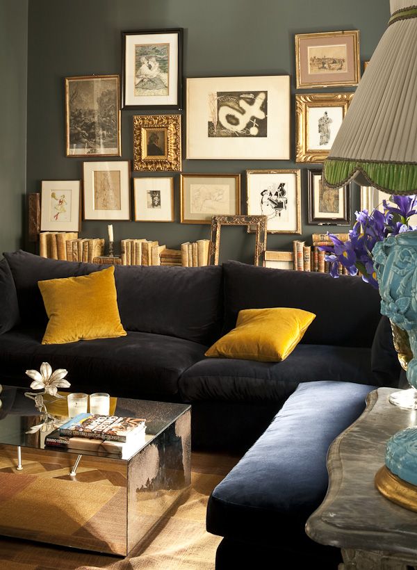 Creatice Gray Couch Yellow Walls 