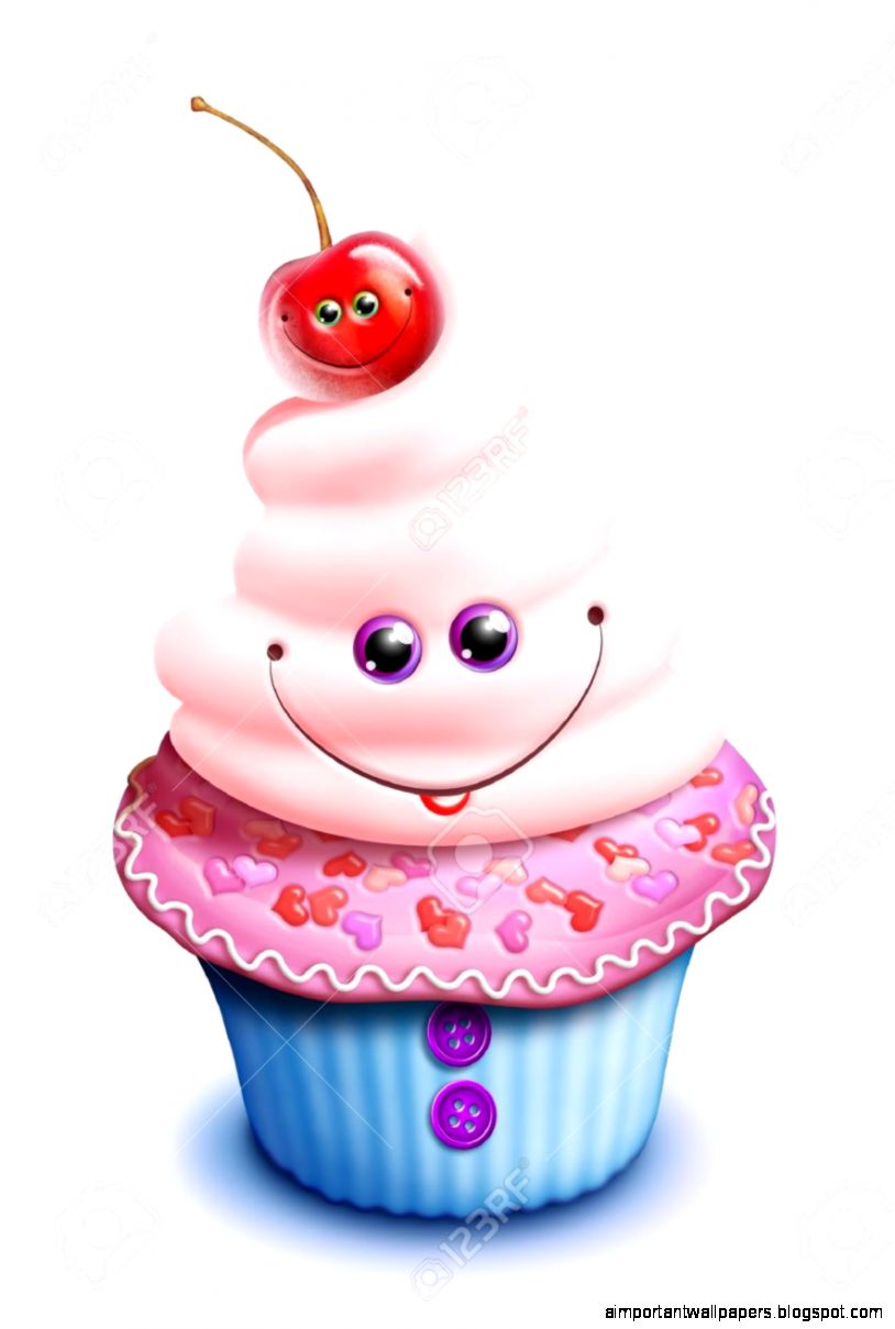 Whimsical Kawaii Cute Cartoon Cupcake With Cherry Stock Photo Whimsical Kawaii Cute Cartoon Cupcake With Cherry Stock Photo