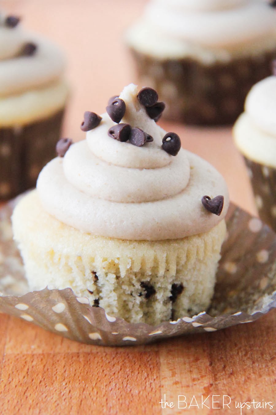 The Baker Upstairs chocolate chip cupcakes with cookie dough buttercream