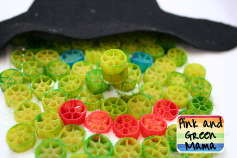 Pink and Green Mama * Kid Friendly Halloween Craft Noodle Witch