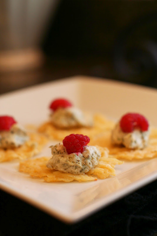 Step by Step Gourmet Asiago Crisps with Boursin and Raspberry