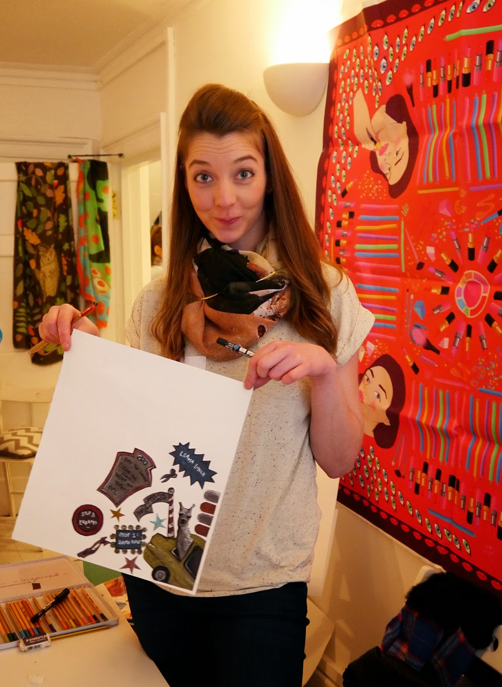 Ashley of Rock Paper Pen at Karen Mabon's Scarf School Edinburgh, Scottish Bloggers, Karen Mabon, Scraf School, Scarf Design, Hill Street Design House, Ashley, Rock Paper Pen, llama, llama taxi