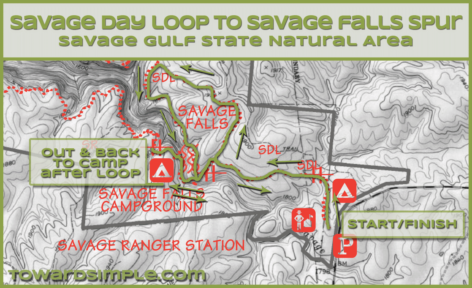 Savage Day Loop Map; Savage Gulf, TN Map of Savage Day Loop in Savage Gulf, TN