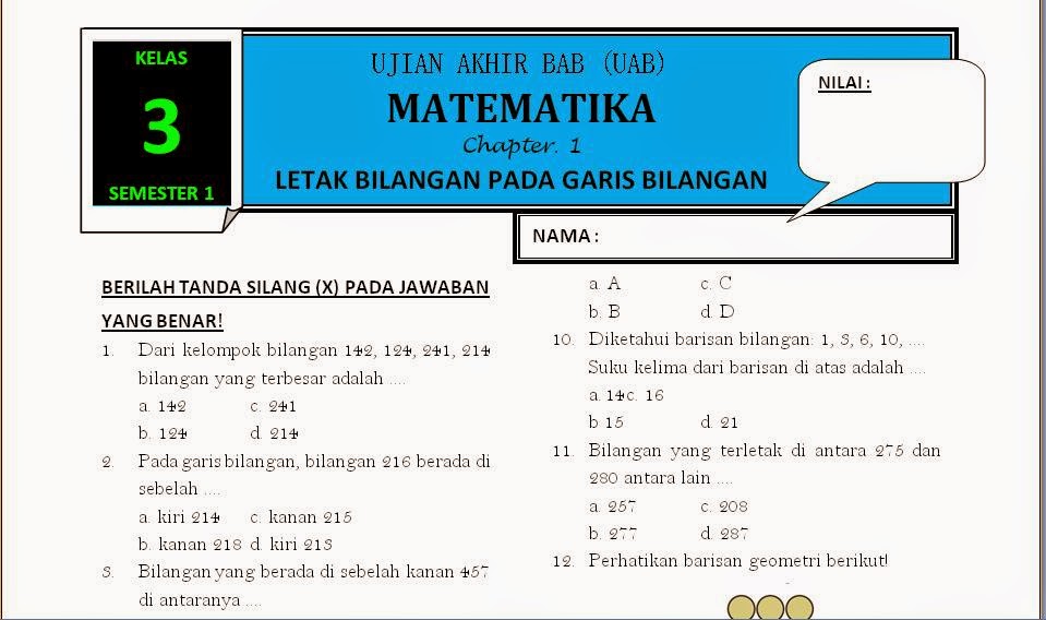 Download Soal Matematika Kelas 3 Bab 1 ~ Rief Awa Blog : Download Kumpulan Soal Ujian SD Terbaru Download Soal Matematika Kelas 3 Bab 1 ~ Rief Awa Blog : Download Kumpulan Soal Ujian SD Terbaru
