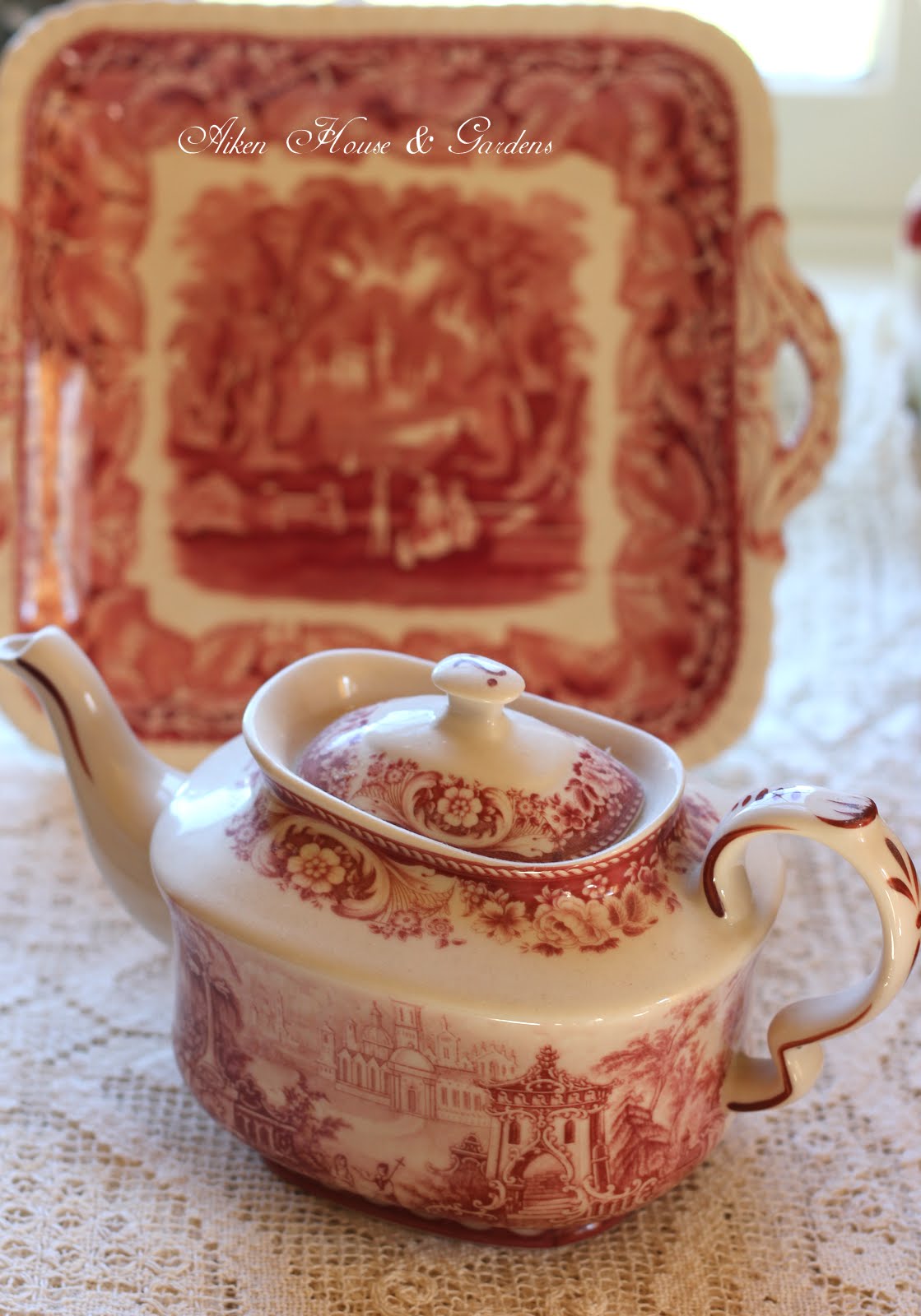Aiken House & Gardens Red Transferware Tea