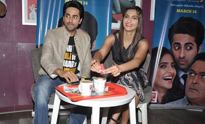 Ayushmann &  Sonam Kapoor at Promotion of 'Bewakoofiyaan' at Cafe Coffee Day