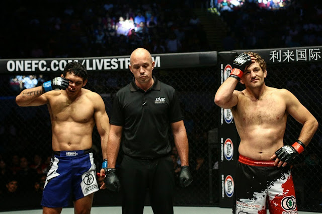 The reaction after the no-contest result was announced. ONE FC 26 Askren Santos no-contest