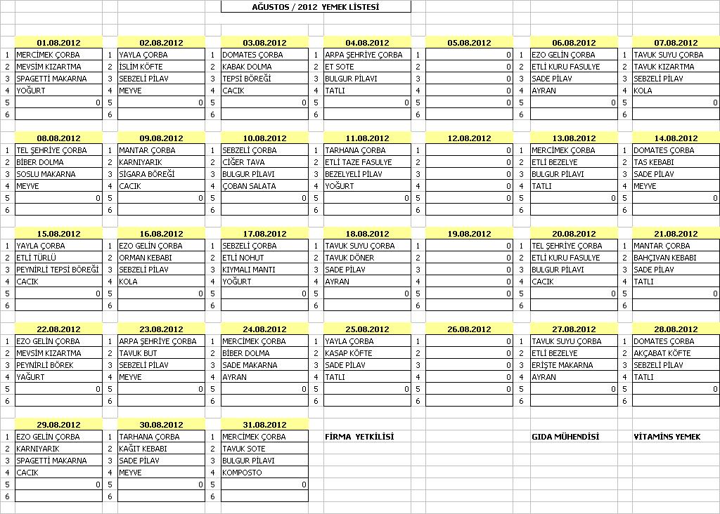 AĞUSTOS2012 YEMEK LİSTESİ