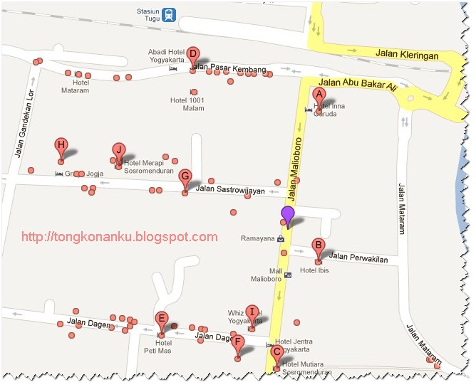 Peta lokasi hotel murah di sekitar Jalan Malioboro Jogjakarta harga harga penginapan murah di malioboro yogyakarta
