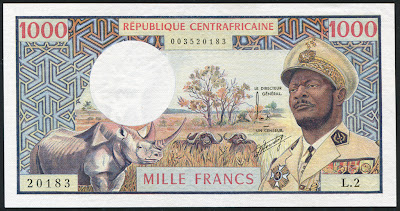 CFA franc African currency 1000 francs Bokassa banknote 