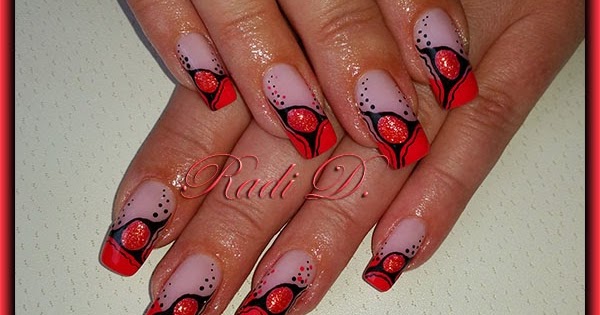 7. Coral and Striped French Tip Nail Design - wide 2