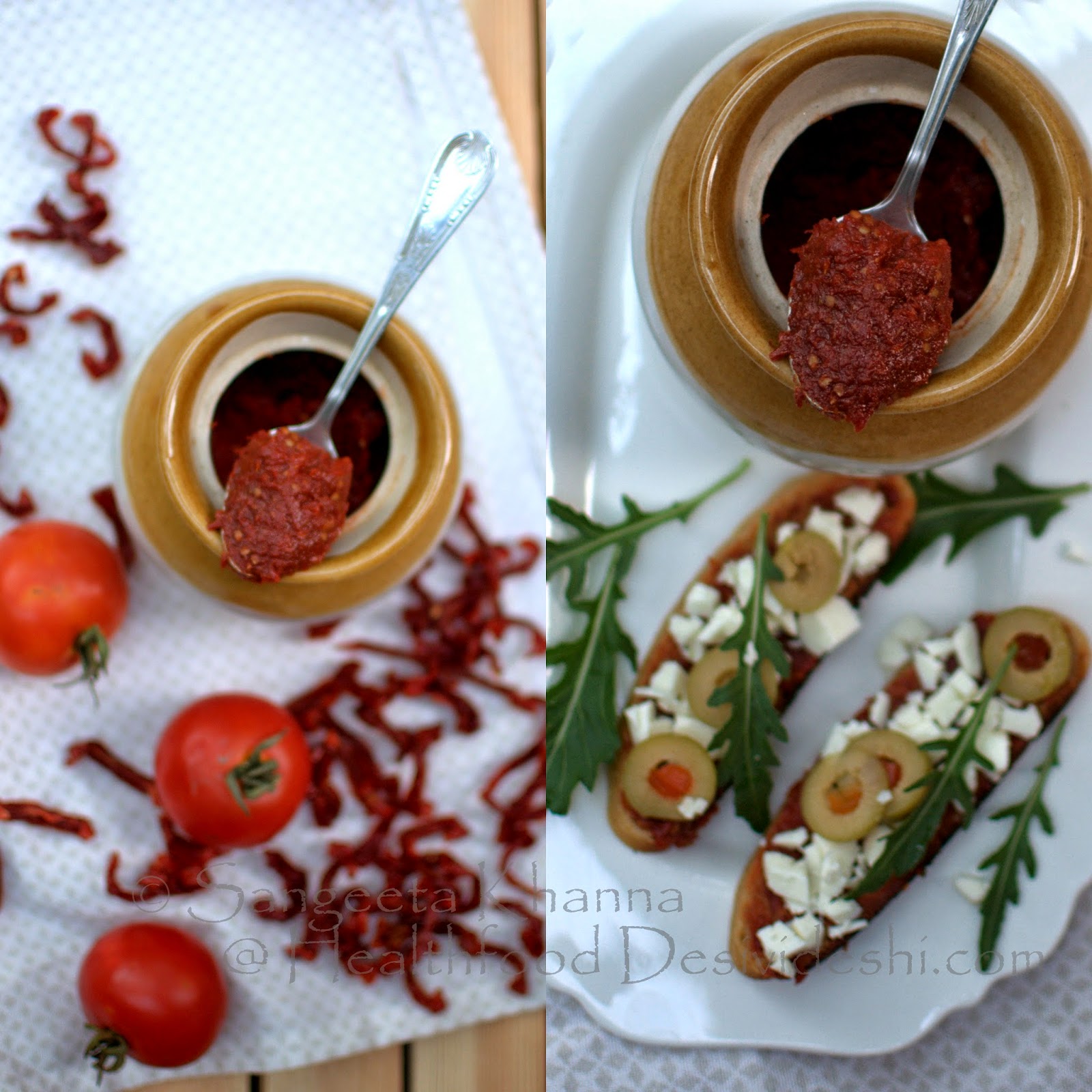 home made sun dried tomato paste and yummy simple crostini with it