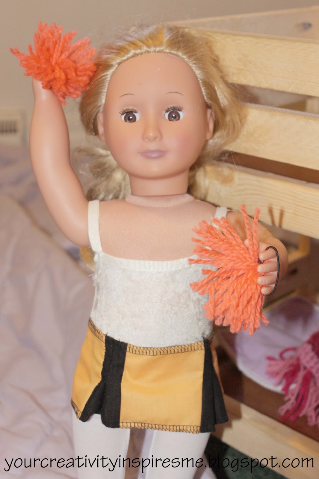 Your Creativity Inspires Me Doll Cheerleader Skirt & Pom Poms