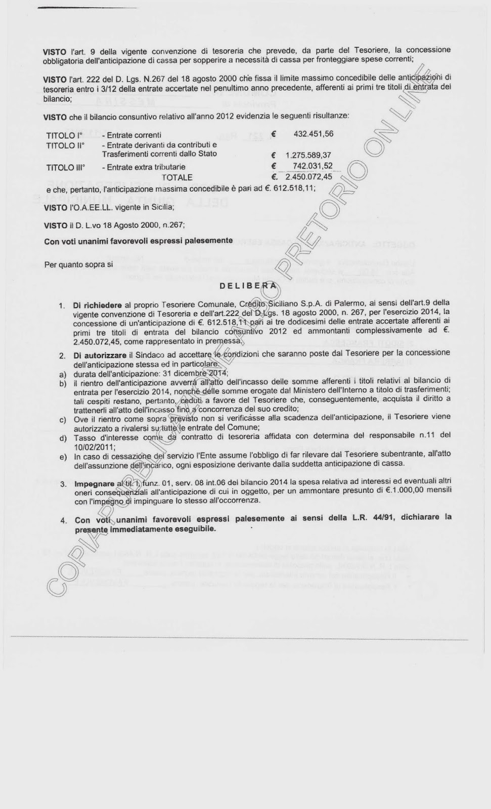 Delibera giunta schema bilancio 2013