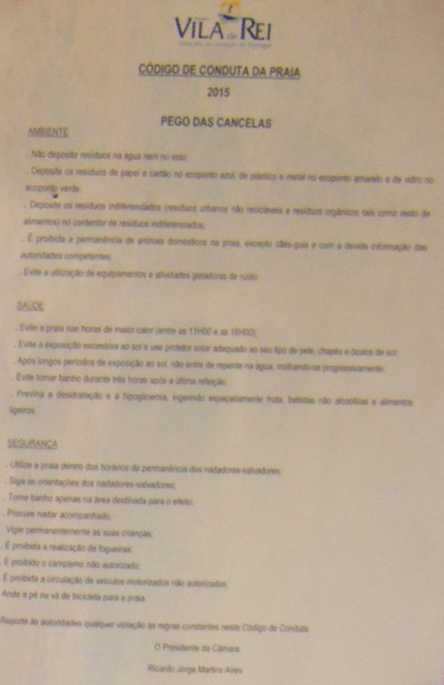 Código de Conduta da Praia Pego das Cancelas Código de Conduta da Praia Pego das Cancelas