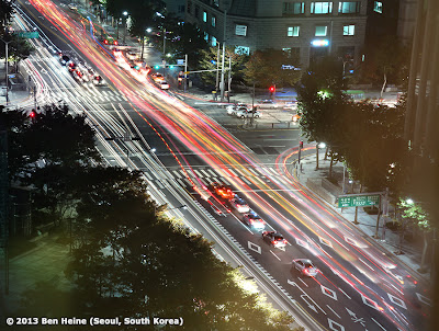 Street in Gangnam District (Seoul) by Night by photographer Ben Heine 
