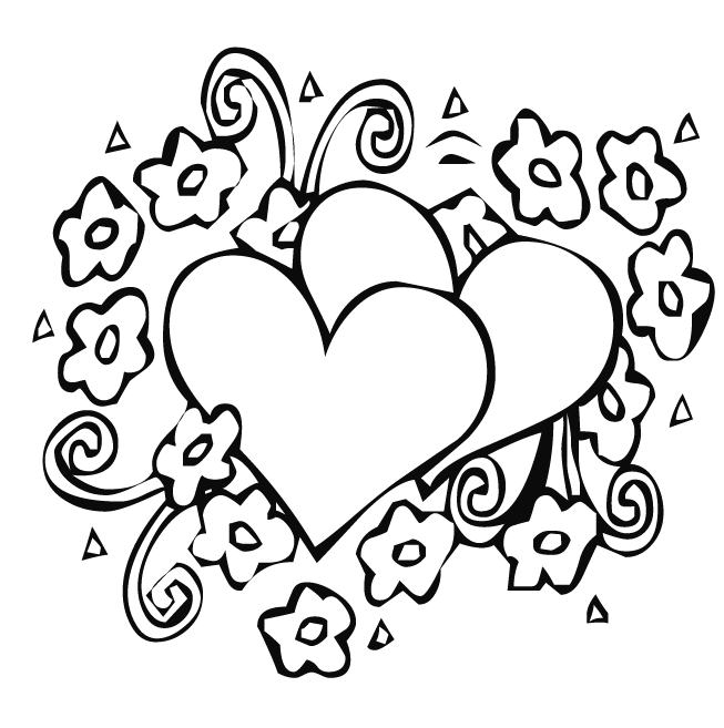 Heart And Flower Coloring Pages title=