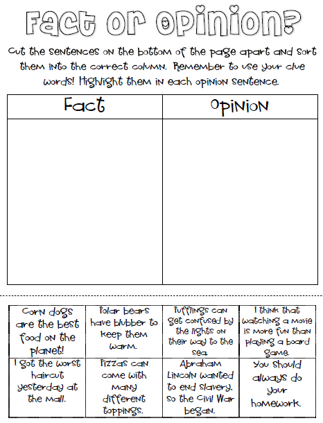 Fact And Opinion Anchor Chart Printable