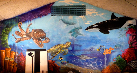 Berok Graffiti mural profesional en Barcelona: Mural paisajes para pared
