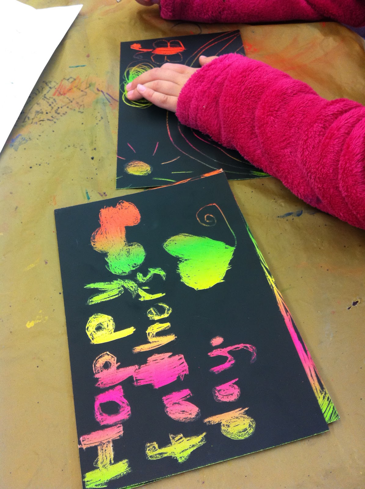 Art Class with Naomi Rainbow Scratchboard Drawings