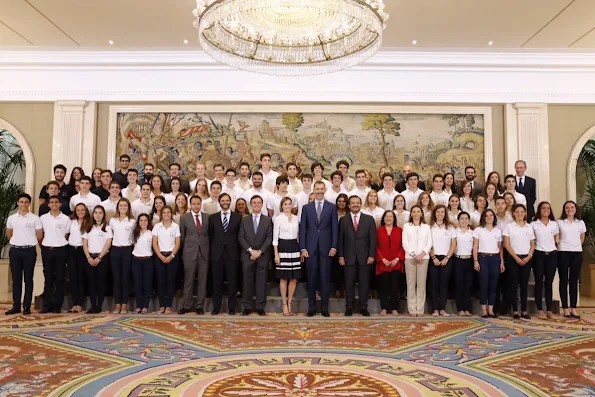 Queen Letizia and King Felipe receive 'Europa Scholarship' pupils at the Zarzuela Palace