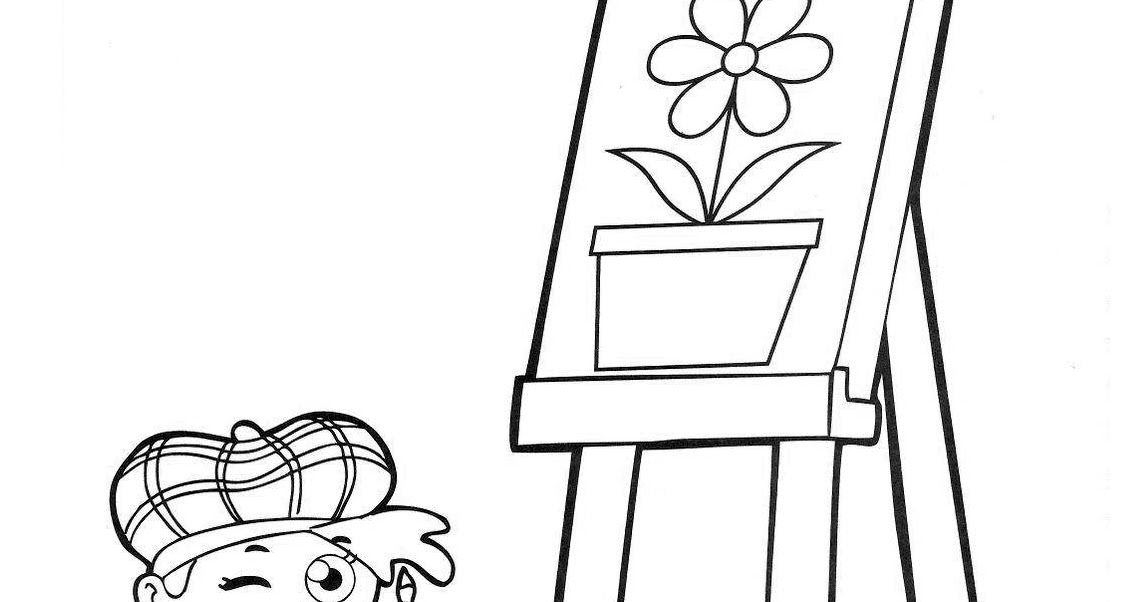 Desenhos Criança Pintando Quadro Colorir e Pintar QDB