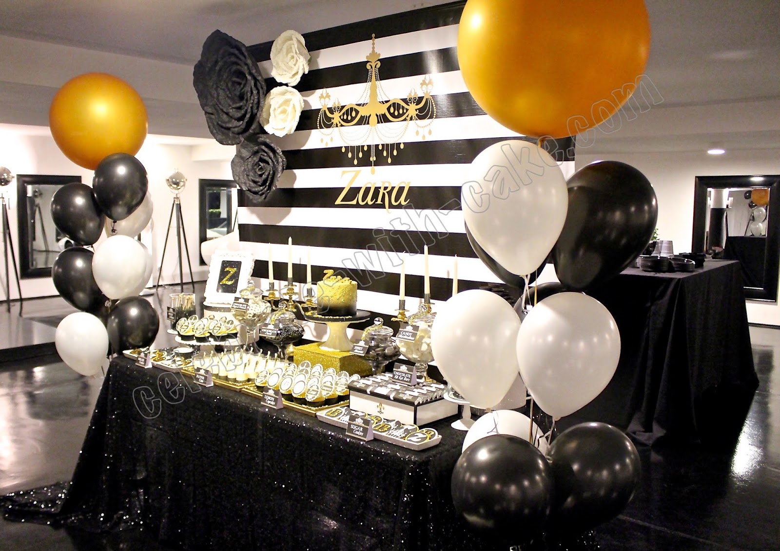 Celebrate with Cake! Black, White and Gold Dessert Table